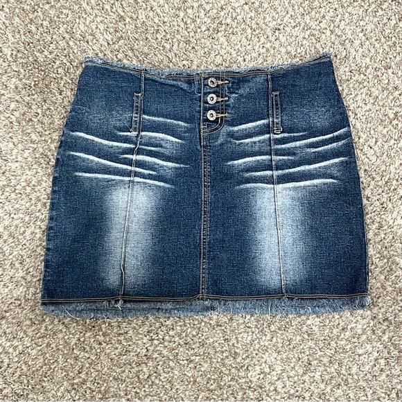 Vintage Dresses & Skirts - Vintage mcbling 90s Y2K 2000s Lazer Jeans denim mini skirt